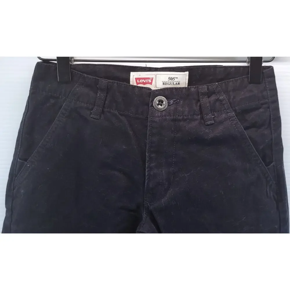 L) Boys Levi's 505 Size 8 Regular Cotton Velour Black Pants W24